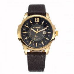 Ceas Curren Unisex Quartz Elegant Gold PN999349GD curea din piele afisaj Analog 