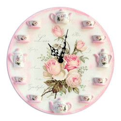 Ceas decorativ de perete - trandafiri roz pal 25cm 0998 