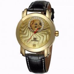 Ceas Forsining Unisex Automatic Casual Elegant Gold-negru PN999245GNU curea din piele afisaj Analog 