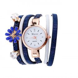 Ceas Geneva Dama Quartz Casual Elegant Albastru PN999998AU curea din piele afisaj Analog 