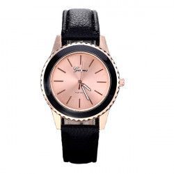 Ceas Geneva Dama Quartz Casual Elegant Negru PN999257NU curea din piele afisaj Analog 