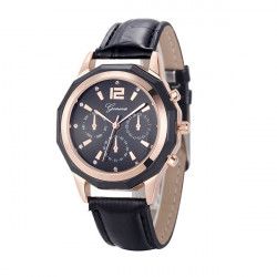Ceas Geneva Dama Quartz Casual Elegant Negru PN999992NU curea din piele afisaj Analog 
