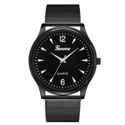 Ceas Geneva Unisex Quartz Casual Elegant Negru PN999432NU curea din metal mesh afisaj Analog 