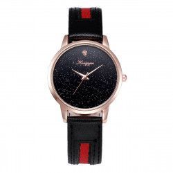 Ceas Hongyee Dama Quartz Casual Elegant Negru PN999278NU curea din piele afisaj Analog 