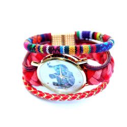 Ceas dama model elefant curea textila impletita Boho Style Lisa Shop