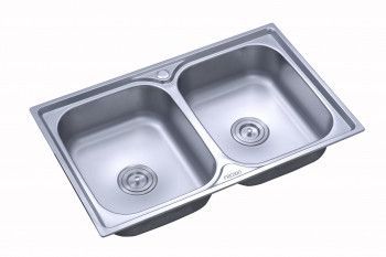 Chiuveta Freddo ERT-SN 9027 Pentru blat80 x50 cm Satinat 2 cuve antifonic 
