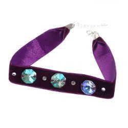 Colier Choker GANELLI cu 3 Cristale octogon mari si 4 mici Swarovski elements catifea cu dublura din satin mov