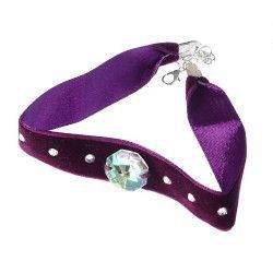 Colier Choker GANELLI cu Cristale Swarovski elements -un cristal central octogon si 6 mici rotunde catifea cu dublura din satin mov