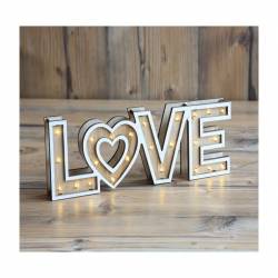 Decoratiune luminoasa LOVE LED alb cald 3V 10 cm lemn de interior