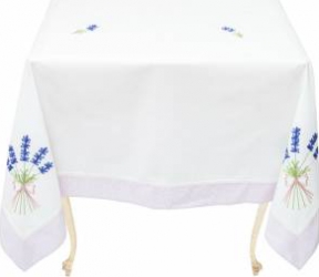 Fata de masa Valentini Bianco 100 bumbac culoare alb cu lila 90x90 cm BK048 