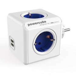 Fisa sub forma de cub 4 cai Schuko si 2XUSB albastru Allocacoc 