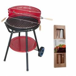 Gratar carbune RAKI 38x50x54cm cu fund emailat cadou set furculita gratar si cutit 20cm SIMONAGGIO CHURRASCO 
