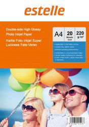 Hartie foto Estelle dublu lucioasa fata-verso format A4 220g/mp pachet 20 coli 