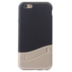 Husa protectie Bi-COLOR pentru iPhone 6 si 6S. Functie stand. Negru-Argintiu 