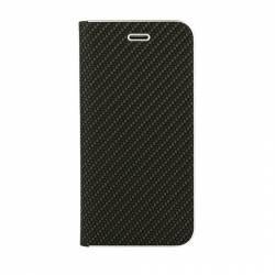 Husa V-CARBON pentru Samsung Galaxy A6 PLUS 2018 A605. Rama metalica. Piele. Negru 