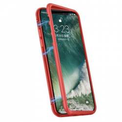 HusaCarcasa magnetica pentru iPhone 78 Rama metalica si spate din Sticla Securizata Rosu-Transparent BBL702 