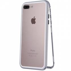 HusaCarcasa magnetica pentru iPhone 78 Rama metalica si spate din Sticla securizata Silver-Transparent BBL706 