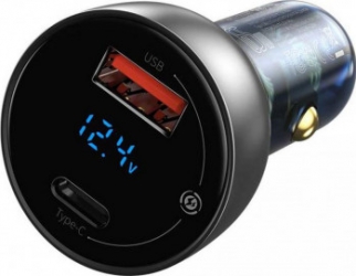 Incarcator Auto Baseus Particular Digital Display Dual USB si Type-C Quick Charger 65W Silver