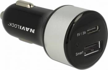 Incarcator auto Navilock 1x USB-C si 1x USB-A Negru 