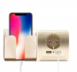 Incarcator priza cu 2 iesiri USB 5V2A Cu sport telefon gold 