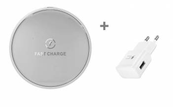 Incarcator wireless fast charge GLASS Ultra Slim 10W WHITE +Incarcator retea fast 9V2A 