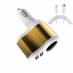 Incarcatorpriza auto dual 2xUSB priza auto auriu + cablu de date incarcare Type-C BBL026 alb BBL387 