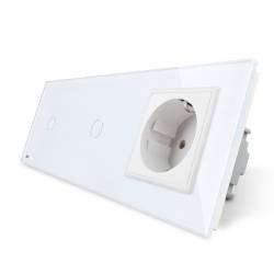 Intrerupator simplu + simplu Livolo cu touch si priza din sticla Alb 