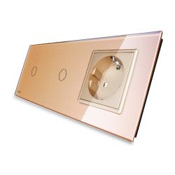 Intrerupator simplu + simplu Livolo cu touch si priza din sticla Auriu 