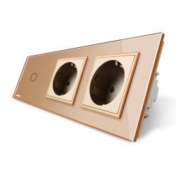 Intrerupator Livolo simplu cu touch si 2 prize din sticla Auriu 