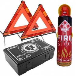 KIT auto obligatoriu omologat Motor Starter - Trusa Medicala 2xTriunghiuri Stingator Tip Spray Vesta + Geanta Depozitare 