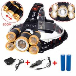 Lanterna De Cap 5 x Led ZOOM Frontala + 2x Acumulatori 18650 