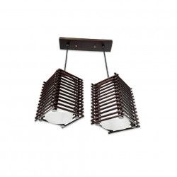 Lustra 6913/2 260w Lustra inaltime reglabila schelet maro din lemn abajur alb mat rotund 