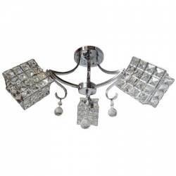 Lustra Rich 101803 rotund 3e27 schelet inox abajur semitransparent cristal 