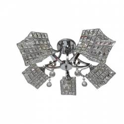Lustra Rich 101805 rotund 3e27 schelet inox abajur semitransparent cristal 