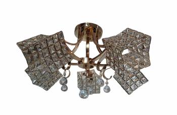 Lustra Rich 101805 rotund 5e27 schelet auriu abajur semitransparent cristal 