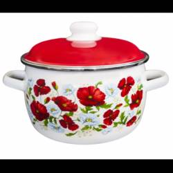 Oala emailata ruseasca FLORANCE 4L 20cm cu capac emailat si margina cromata 