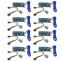 Pachet 8 bucati Card Riser pentru mining PCIE x1-x16 006c cablu PCIE 6pin - SATA stabilizator tensiune HOPE R