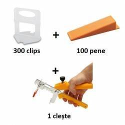 Pachet sistem de nivelare BASIC - 300 clips - 1mm 100 pene 1 cleste 