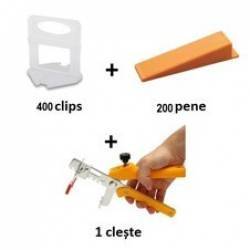 Pachet sistem nivelare Basic PRO - 400 clips 1mm 200 pene 1 cleste metalic 