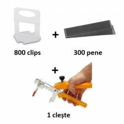Pachet sistem nivelare gresie PROFESSIONAL - PPF gama STAR - 800 clips - 1mm 300 pene 1 cleste model PPF 