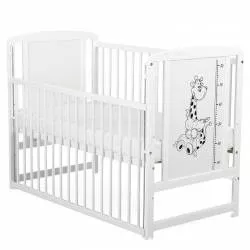 Patut din lemn BabyNeeds Timmi Girafa 120x60 cm cu laterala culisanta Alb