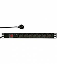 PDU pentru montaj in rack de 191U 7x Schuko 250V16A protectie supratensiune 10A cablu de 2m Negru carcasa aluminiu comut 