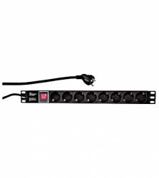 PDU pentru montaj in rack de 191U 8x Schuko 250V16A cablu de 2m Negru carcasa aluminiu comutator onoff 