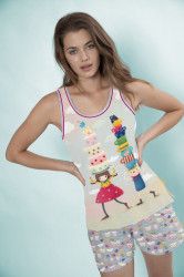 Pijama dama cu maiou Kori Kumi - Tea Party scurta bumbac S 