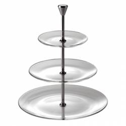 Platou cu 3 nivele prajituri din sticla temperata VIDIVIL colectia MOON 15-21-28xh33cm 