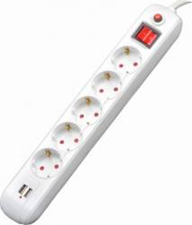 Prelungitor Spacer PP-5-18 USB 5 x Schuko 2 x USB 16A Protectie Alb 