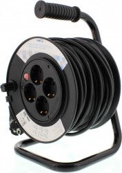 Prelungitor Tambur Well Termosiguranta 4 Prize Schuko Maxim 3500W 25m Negru 