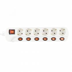 Prelungitor Home NVK 06K-3WH1.5 alb 6 socluri cu buton individual lungime 3 m 