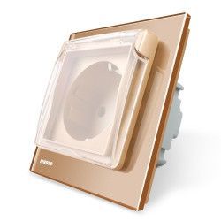 Priza simpla Livolo cu rama din sticla si capac de protectie rezistent la apa Auriu 