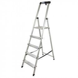Scara dubla cu trepte pe o parte din aluminiu Krause Monto Safety 3.05 m inaltime lucru 5 trepte pliabila 